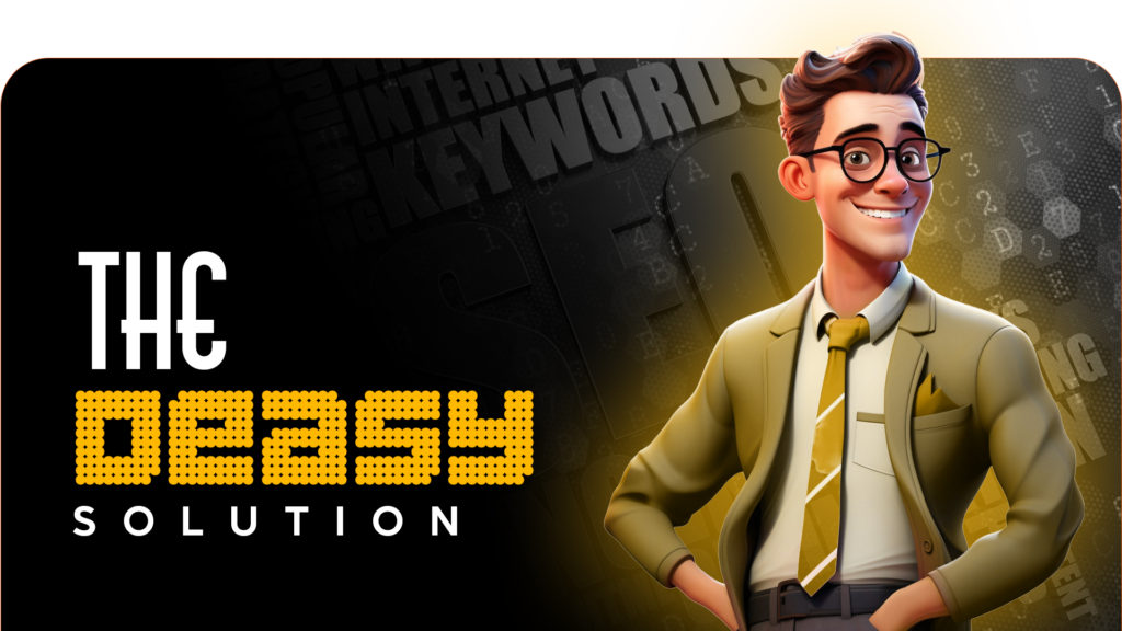 Confident 3D professional holding a Deasy token for "The Deasy Solution," representing successful SEO.