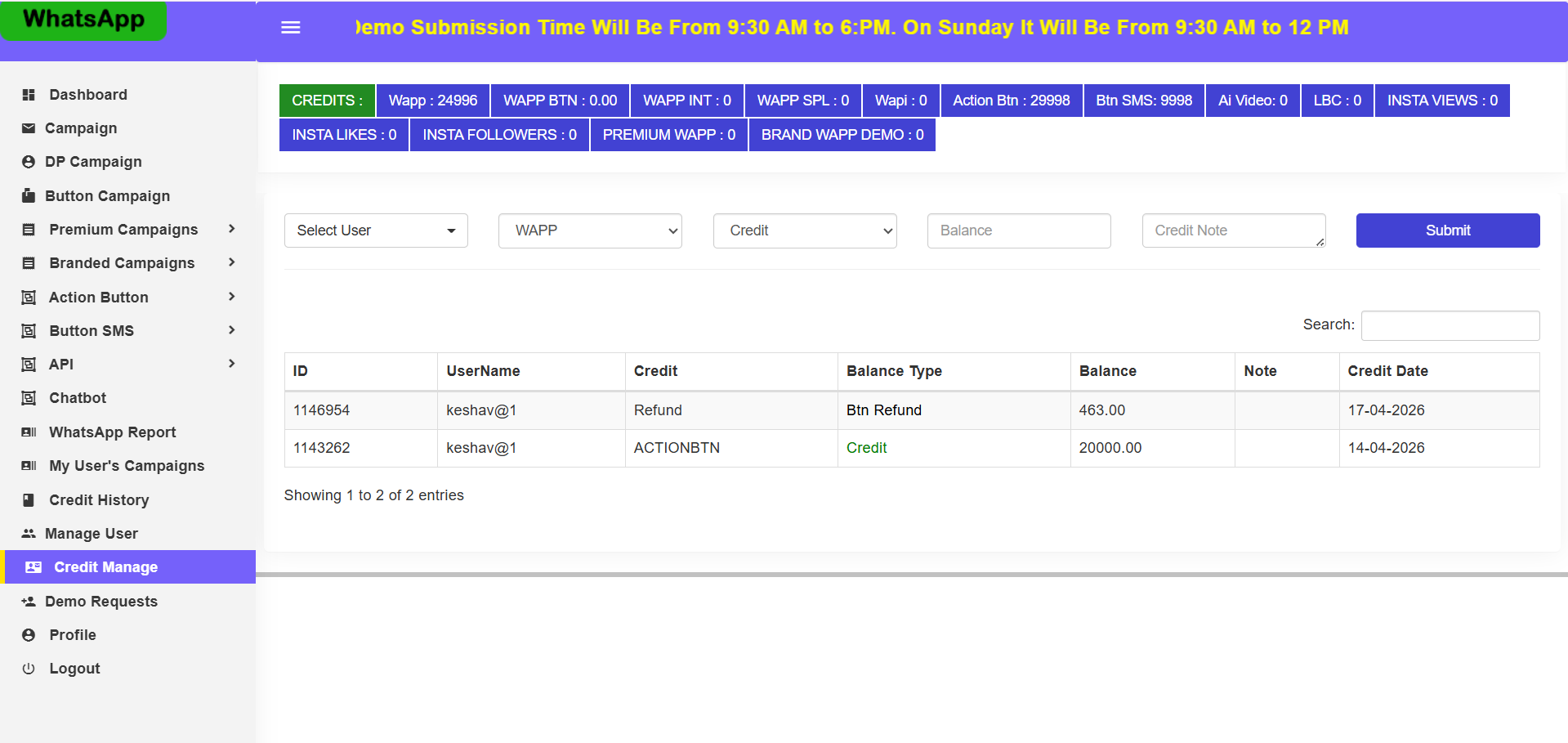 Flexible credit management dashboard in our bulk WhatsApp sender in Jaipur.